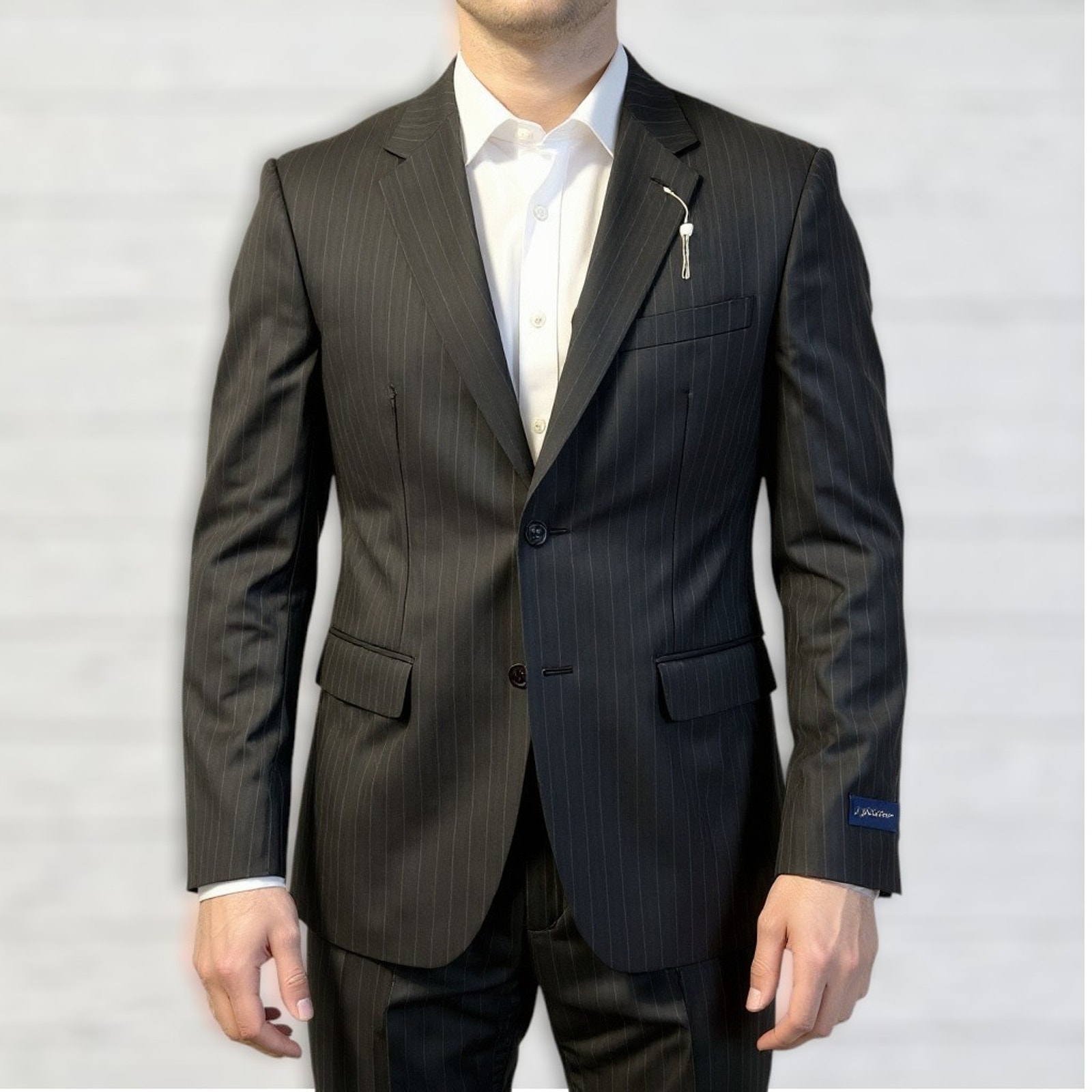 Joseph & Feiss Mens Herringbone Suit Jacket Pinstriped Dark Brown Blazer Sz 46l